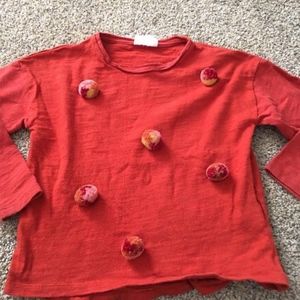 Zara Girls- darling pom pom shirt- Size 6/7